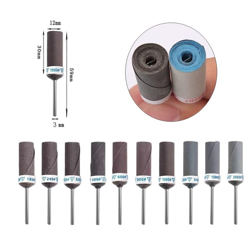 JUNLIXN JUNLINX 10 Pcs Mixed Grit Sandpaper Drum, 1/8 Inch Shank Abrasive Sanding Bite Sandpaper Sticks Set for Dremel Rotary Tools - Image 2
